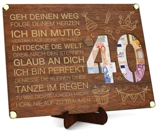 Inspirierende 40. Geburtstag Geldgeschenke Holz mit Geburtstagskarte, Motivationsgeschenke zum 40 Geburtstag Mann Frau, 40. Geburtstag Geschenkverpackung mit Sprüchen Positiv (40)