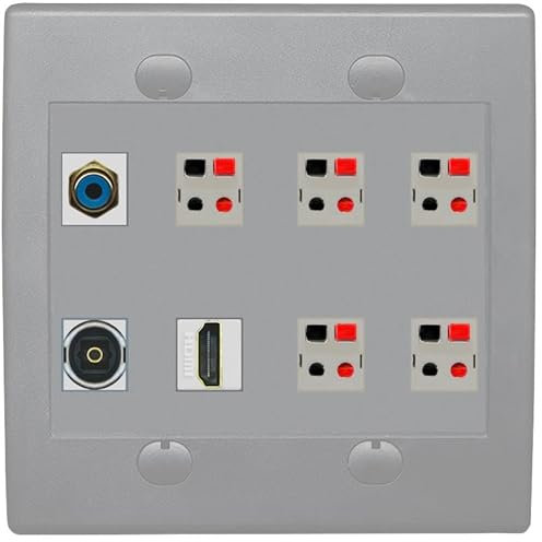 Placa de pared para altavoz estilo 5.1 con 2 conectores HDMI TOSLINK RCA de 1 puerto, plano, 2 bandas [gris/gris]