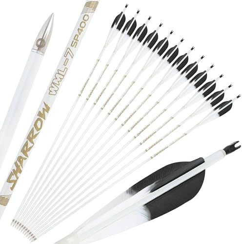 SHARROW Bogenschießen Carbonpfeile 32 Zoll Carbon Pfeile Zielübungspfeile Spine 400-800 Befiederung 5 Zoll Naturfedern Bogenpfeile Jagdpfeile für Compoundbogen Recurvebogen (6, Schwarz, Spine 600)