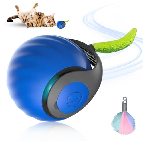 Topbashgo Interaktives Katzenspielzeug, 2025 New Katzenball Elektrisch Katzenspielzeug, König des interaktiven Katzenspielzeugballs, Automatisches Katzenspielzeug, lindert Ängste (Blau)
