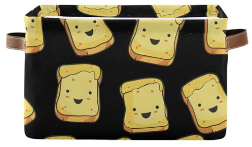 Mnsruu Foldable Storage Basket Yellow Bread Black Large Fabric Storage Box with Handle Large Cube Bins for Closet Toys, 2 Pcs