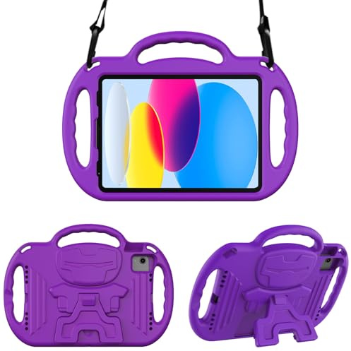 Surom Case for iPad A16 11th Gen 11 2025/10th Gen 10.9 2022, Purple | Kids Case for Air 11 M3/M2 2025/2024, 5th/4th Gen 10.9 2022/2020 & Pro 11, with Shoulder Strap Handles Stand