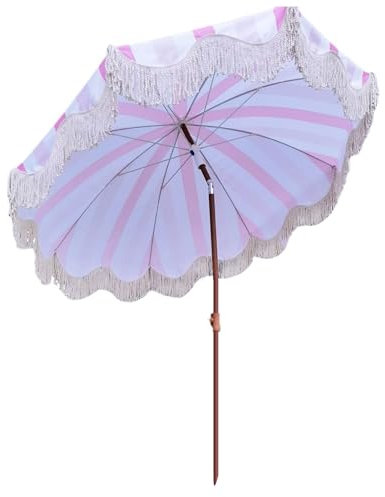 200 cm Fransen-Strandschirm Neigbar, Outdoor Sonnenschirm für Terrasse, Pool, Strand, Modischer Boho-Vintage-Gartenschirm mit Quaste, UV50+ Sonnenschutz