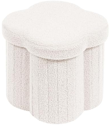 PINPLUS Faltbarer Hocker mit Stauraum, Bouclé, Blume, 32x32x32 cm, Weiß