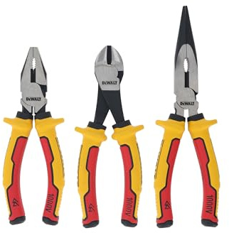 Dewalt VDE-Zangen-Set, 3-teilig, ausgestattet mit hochwertigen 3-Schuss-Komfortgriffen, sie haben eine rutschfeste Rille für optimale Polsterung und Kontrolle.