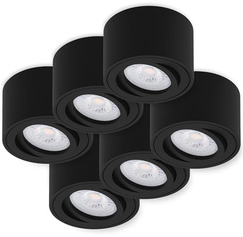 Oktaplex 6 Stück LED Aufbauspot Lile Schwarz dimmbar 4,9W 370lm | 230V, 2700K Warmweiß, 80x50mm, Aufputz Aufbaustrahler Aluminium Schwenkbar