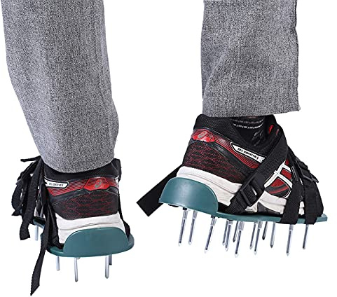 1 par de zapatos aireadores de césped, sandalias aireadoras de césped, zapatos resistentes con pinchos de hierba con hebilla de plástico, herramienta de jardín para césped, patio, césped, jardín