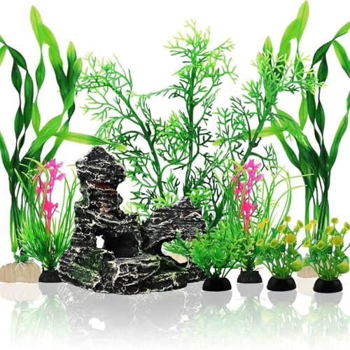YiNLuax Künstliche Pflanze für Aquarien, Terrarien, Garnelen, Gras, Ornamente, grünes Aquarium, Dekor-Set