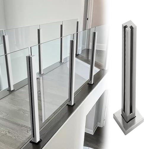 Pannelli per ringhiera in vetro grigio resistente, 85 cm, sistema di fissaggio a terra per corrimano per terrazze, balconi e corridoi, soluzione di sicurezza elegante per spazi moderni