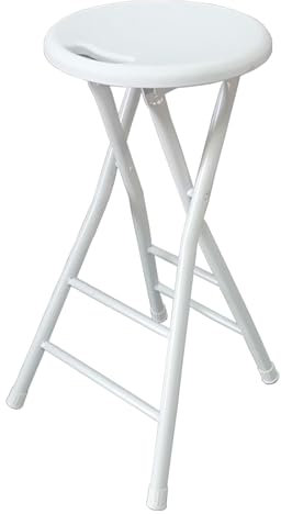 Sgabelli da bar pieghevoli, alti 60/70 cm, per cucina, portatili, senza schienale, con maniglia e poggiapiedi, sgabello per la colazione per adulti, bianco (60 cm)