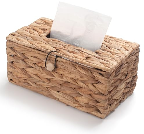 Caja de pañuelos de jacinto de agua, rectangular, decorativa, para mesa de baño (10.2 x 6.1 x 4.7 pulgadas)