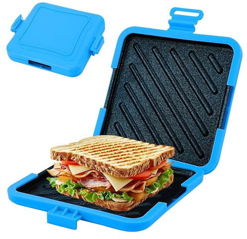 Microwave Toastie Maker, Non-Stick Removable Grill Pan Cheese Toastie Maker, Extra Crispy Microwavable Toasties Maker, Dishwasher Safe, Compact & Easy Cooking Microwave Sandwich Toaster (Blue)