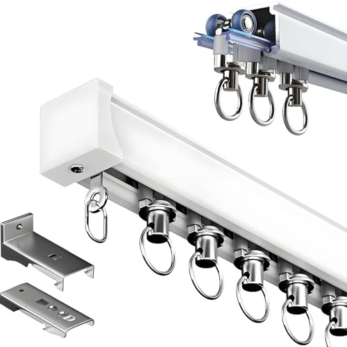 Vorhangschiene Schwerlast Gardinenstange Aluminium Gardinenschiene mit Stummen Rollen für Wohnzimmer Schlafzimmer Büro 50/120/170/250/300/480/600cm Decken- Oder Wandmontage(2.30m(7.5ft))