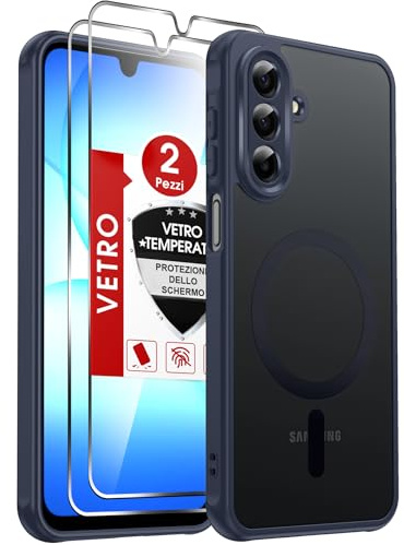 LeYi für Samsung Galaxy A17 5G/4G Hülle für Magsafe mit 2X Panzerglas-Blau | Handyhülle Ultra Dünn Magnetisch Schutzhülle Schutzglas Matt Transluzent Stoßfest Handy Phone Case Cover 128gb A 17