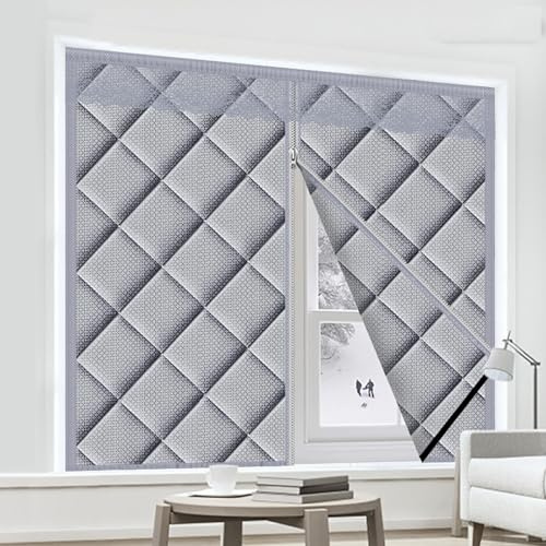 Heavy Duty Insulated Door Curtain – Thermal Blinds with Strong Adhesive Zipper Cotton Window Cover for Wind Blocking Soundproofing and Heat Retention – Gray (31 x 39)