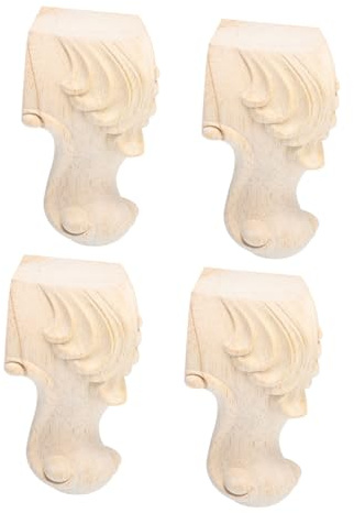 SEWACC 4 Piezas Patas de Madera Maciza para Muebles Soporte Antideslizante Tallado Europeo para Sofá Mesa de Té Cama y Armario Color Natural sin Pintura