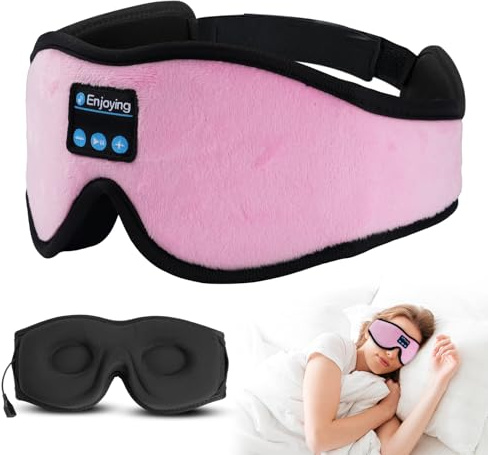 Schlafmaske mit Kopfhörern, Kopfhörer Stirnband mit Bluetooth 5.4, Stirnband Kopfhörer Bluetooth Für Seitenschläfer Herren/Frauen, Nickerchen und zur Linderung von Schlaflosigkeit, Schwarz (ROSA)
