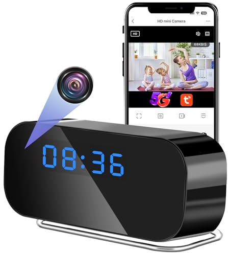 UYIKOO Caméra Espion WiFi 5G/2.4G, Mini Camera Espion Réveil sans Fil, 1080P HD Micro Caméra Cachée Discrete a Distance avec Détection de Mouvement Vision Nocturne Tuya APP