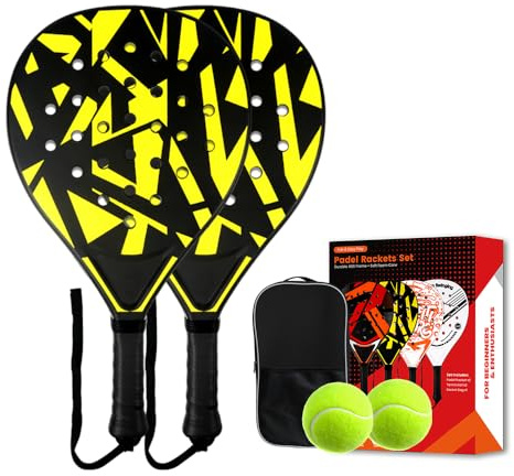 Padel Racket Set of 2 - ABS Surface & EVA Foam Core, Beach Paddle Tennis Racquets for Adults, Including 2 Balls & Carry Bag - Outdoor, Sand, Backyard, Pool Fun (Yellow)