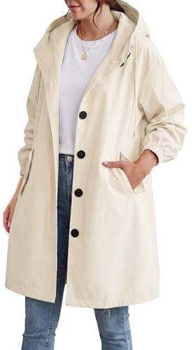 CMTOP Trench Donna Lungo con Cappuccio Elegante Monopetto Cappotto Leggero Antivento Giacca Primavera e Autunno Trenchoat Windbreaker Giacche con Tasche(Beige,XL)