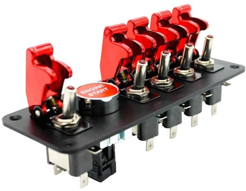 interruttore avviamento motore Pannello interruttori a pulsante di avviamento motore a 6 bande, 12V 20A, rosso, per auto da corsa, ribaltabile