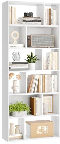 FORABAMB Bücherregal, Regal weiß mit 6 Ebenen, Freistehend Bücherschrank mit 12 offene Fächer, Standregal für Wohnzimmer, Schlafzimmer, Büro, Modern, Leicht zu Montieren, 173x60x24 cm, Weiß