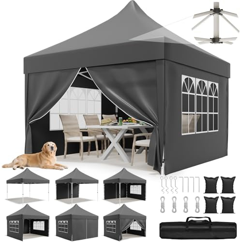JUMMICO Faltpavillon 3x3 mit Hoher Spitze, um 60% Verbesserte Regenschutzleistung. UV 50+, Pavillon 3x3 Wasserdicht Stabil Winterfest, Shelter mit seitenwänden, für Garten und Camping, Grau