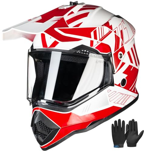 ILM Fullface Kinder Motorradhelm MTB Motocross Helm Downhill Motorrad Helme Dirt Bike Full Face Quad Enduro Crosshelm mit Visier Handschuhe ECE22.06 DOT Modell WS-906
