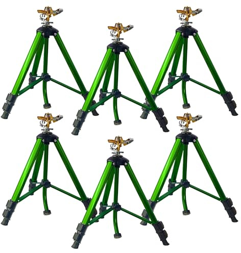 LIULO TOOL Impact Sprinkler on Tripod Base, 6 Pack Tripod Sprinklers with Brass Head, 360 Degree Large Area Irrigation with Extension Legs Flip Locks, Heavy Duty 3/4 Connector for Lawn Yard Garden