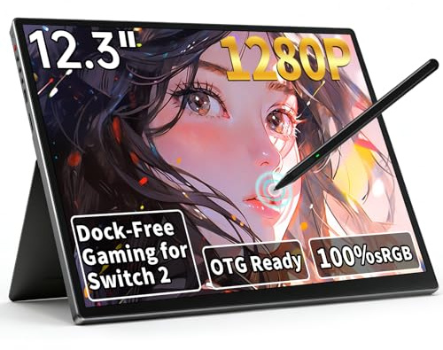 S123E 12.3 Inches Portable Monitor Touchscreen Monitor for Switch 2 Console | 1920 x1280 Ultra Slim Mini Travel Monitor 1280P IPS Display 100% sRGB for Laptop Surface PC Xbox PS4/5 and Office