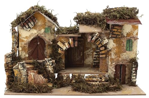 Holyart Maisons, milieux, ateliers, puits: Bourgade avec étable Central et Maisons 25x30x20 cm pour crèche de 6 cm