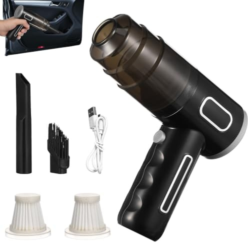 Artibetter Aspirateur sans Fil Puissant pour Voiture et Maison, 2000mah, Plastique Noir Buses Allongées, Suceur et Brosse pour Nettoyage Facile des Poignées
