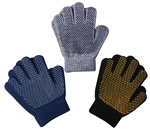 Evridwear Boys Girls Magic Stretch Gripper Gloves 3 Pair Pack Assortment, Kids One Size Winter Warm Gloves Children (3 Pairs Skate, 4-6Years)