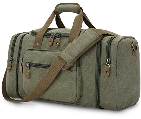 Erweiterbar Canvas Reisetasche Herren 60L / 50L, Weekender Damen Groß, Sporttasche für männer, Duffle Reisen Übernachtung Taschen, Armee Grün