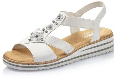Rieker Damen Riemchensandalen V0687, Frauen Sandalen,Sandaletten,Sommersandalen,bequem,flach,Sommerschuhe,Freizeitschuhe,Weiss (80),36 EU / 3.5 UK