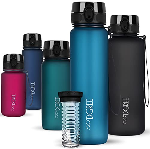 720°DGREE Trinkflasche “uberBottle“ 350ml, 500ml, 650ml, 1l, 1,5 Liter softTouch +Früchtebehälter - Auslaufsicher, BPA-Frei - Wasserflasche für Kinder, Schule, Sport, Fahrrad, Gym, Outdoor