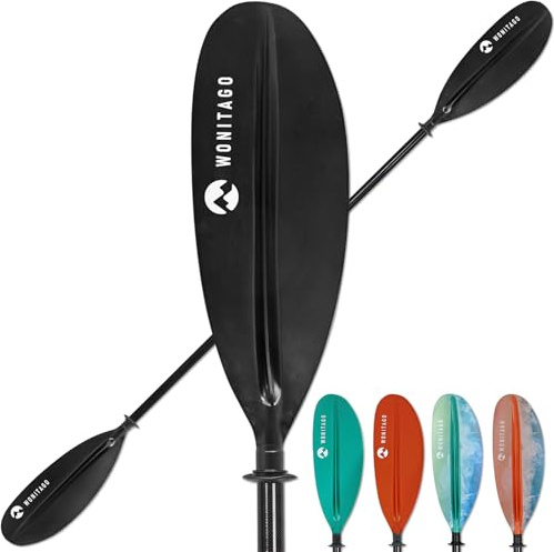 WONITAGO Kayak Paddle Premium Carbon Fiber Paddle with Reinforced PP + Fiberglass Blade, Floating Adjustable Kayaking Oars, 3 Piece, 220-240 cm/86-94 Inches, Black