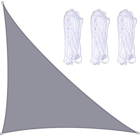 æ— Voile d'ombrage triangulaire imperméable avec crochet en D, 3 x 4 x 5 m avec 3 cordes pour terrasse, jardin, cour, gris