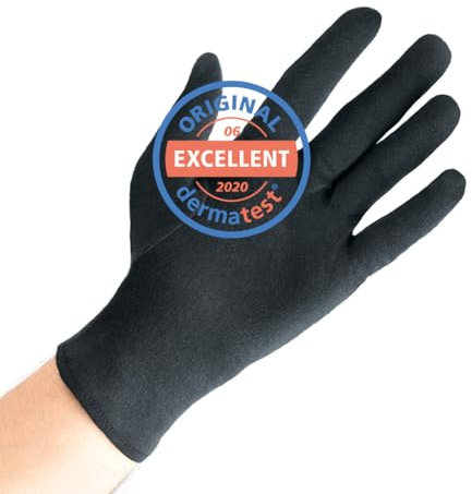 Baumwollhandschuhe aus 100% Baumwolle (Dermatest: Sehr gut), Graue Handschuhe, Weiche Textilhandschuhe für Handmasken, Stoffhandschuhe mit zertifizierter Hautverträglichkeit, 2 Paar