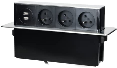 Orno Steckdosenleiste, versenkbar, mit 3 Steckdosen, 230 V + 2 USB-Buchsen, Schwarz