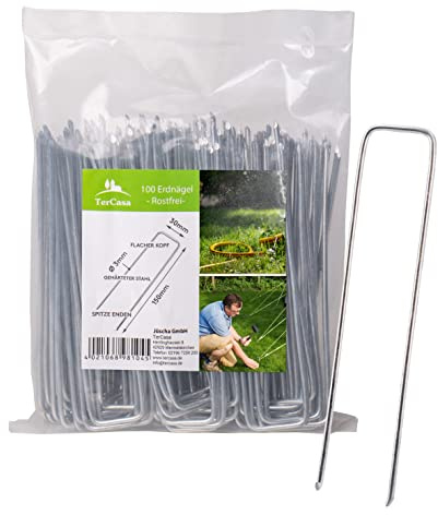TerCasa® Erdnägel (100 Stück) stabile Erdanker aus gehärtetem rostgeschütztem Stahldraht für Unkrautgewebe, Gartenvlies, Plane, Schlauch, Zaun, Netz