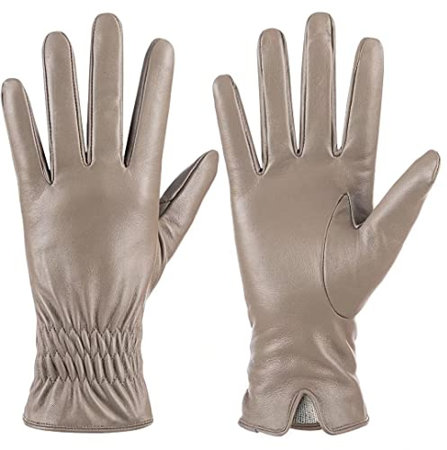 Damen Echtes Schafsleder Handschuhe, Winter Warm Touchscreen Texting Kaschmir gefüttert Fahren Motorrad Kleid Handschuhe （Beige, M）