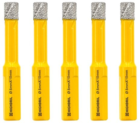 HIGHDRIL Diamantbohrer,Fliesenbohrer,5 Stück Durchmesser 8mm mit Dreiecksschaft Vakuumgelötete Lochsäge für Beton Granit Marmor Glas Feinsteinzeug Mauerwerk Ziegel,Dreiecksschaft