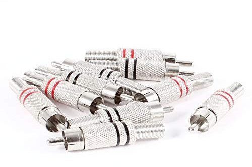 NEW LON0167 10 Pcs Silver Tone Alloy Spring Locking RCA Male Straight Couplers Audio Adapter(10 Stücke Silber Ton Legierung Federsperre Cinch Stecker Gerade Koppler Audio Adapter