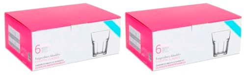 Tradineur - Pack de 2 Caja de 6 Vasos Modelo Aras - Capacidad: 200 ml - Fabricado en Vidrio Resistente - Apto para lavavajillas - Tamaño aprox: Ø 8 x 8 cm - 12 Uds Totales