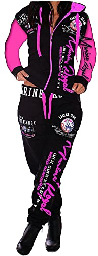 Jaylvis Damen Jogginganzug Training Sportanzug 2tlg Set Fitness ARMS A.2254 (36, Schwarz-Pink)