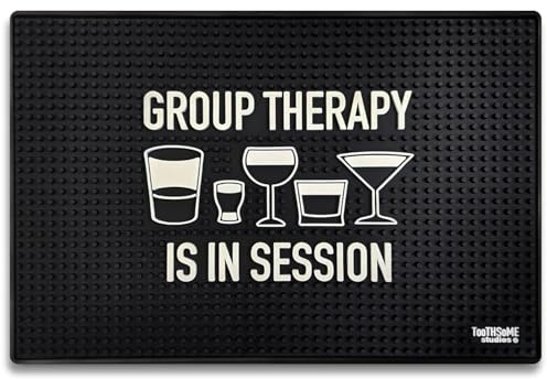 Group Therapy is In Session 17.7 x 11.8 Funny Bar Spill Mat Rail Countertop Accessory Home Pub Decor Slip Resistant Durable Thick Bar Covering for Craft Brewery Kitchen Cafe and Restaurant Accessory