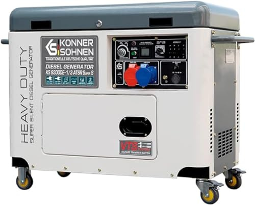 Könner & Söhnen KS 9300DE-1/3 ATSR Super S, Générateur diesel 7500 (400V) / 6500 Watt (230V),générateur diesel avec démarrage électrique, préchauffeur, 1x16A (400V)/1x32A (230V), générateur de secours