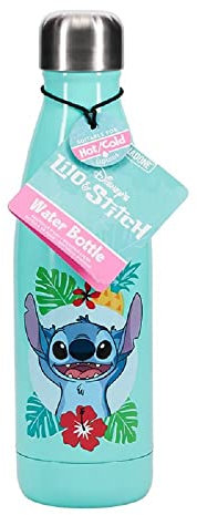 Stitch Trinkflasche - Offiziell lizenziertes Disney-Merchandise, Lilo auslaufsichere Metallflasche für heiße & kalte Getränke, Geschenk Fans, 460 ml (15 Fl Oz)