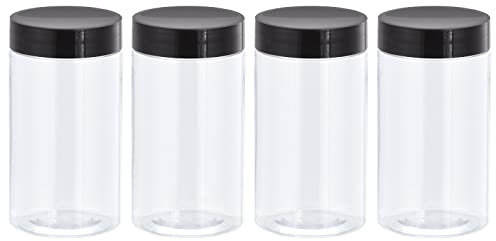 sourcing map Round Plastic Jars with Black Screw Top Lid, 8oz/ 250ml Wide-mouth Clear Empty Containers for Storage, Organizing, 4Pcs